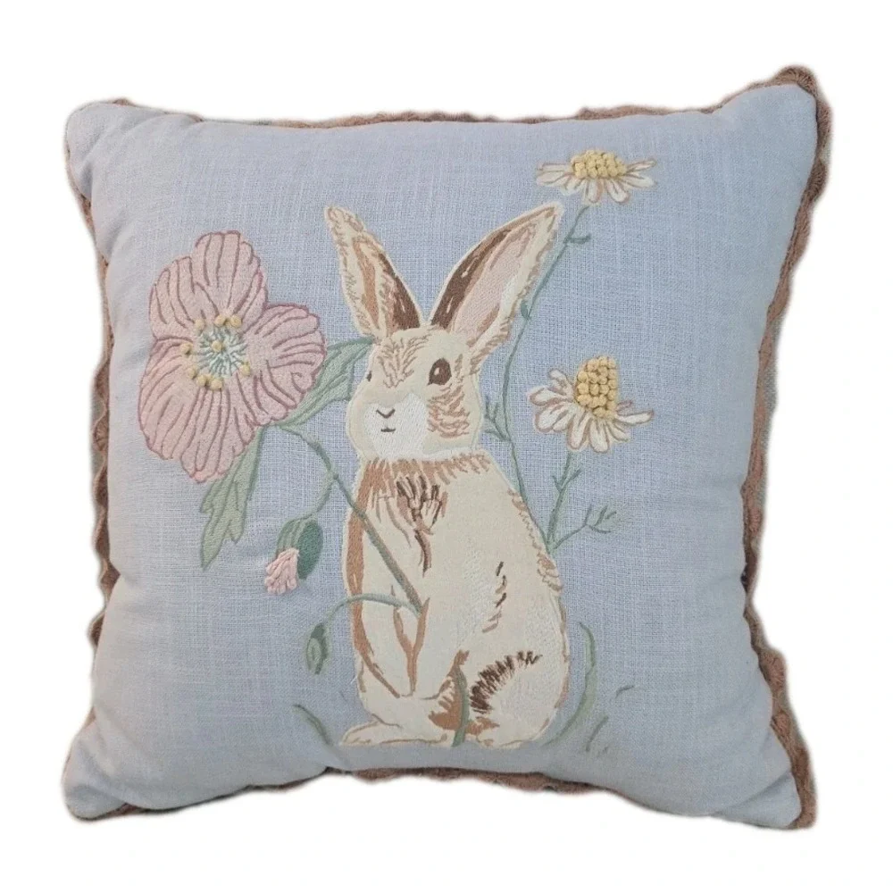 Threshold Cotton Bunny Rabbit Square Throw Pillow Blue 18